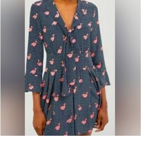 Zara Polka Dot Flamingo Flirty Front Tie Romper Size Small - Picture 1 of 13